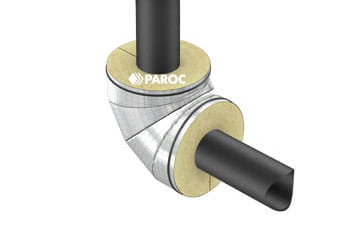 Rörisolering VVS rörböj isolerad med PAROC Hvac Bend AluCoat T